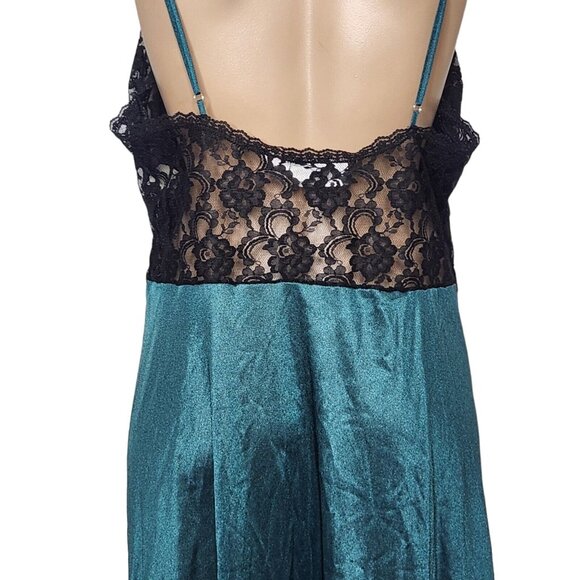 Vintage Delicates Nightgown Lace Slip Dress Black and Emerald Green Size Large - Picture 12 of 14